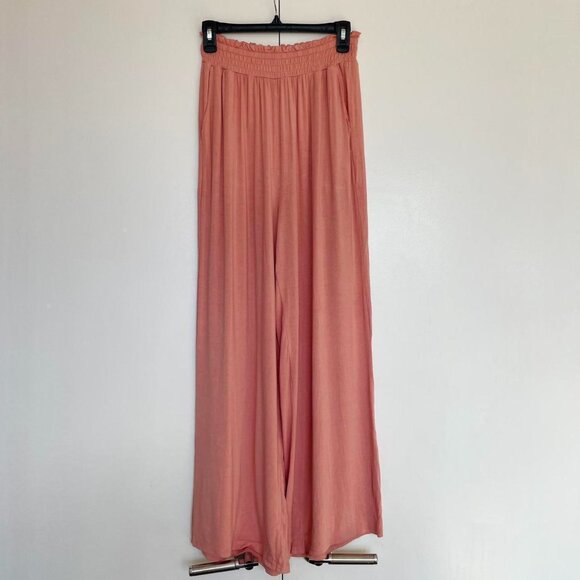 Blush pink wide-leg elastic palazzo sweatpants smocked waist | Size S - Picture 5 of 7